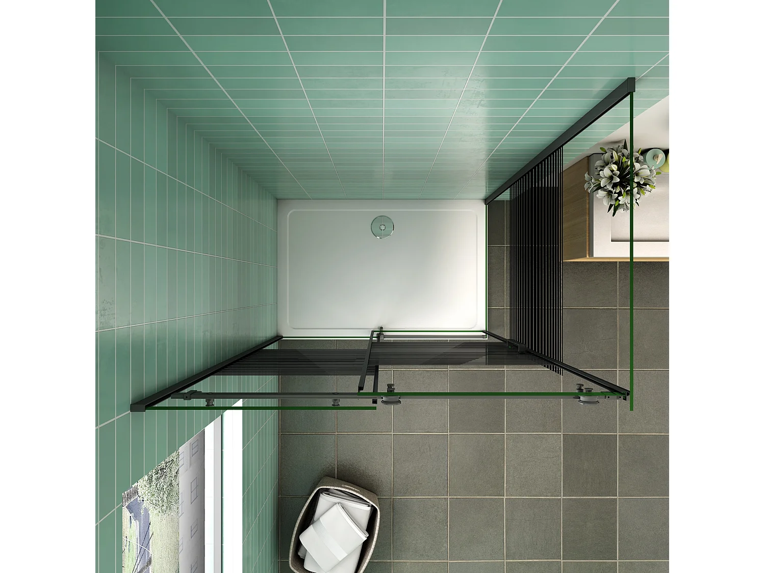 AICA Mampara de Ducha Corredera Frontal+Panel Lateral,Perfil Negro Mate,Vidrio Templado Serigrafiado 8mm Antical (1175-1195)x(783-803)x2000mm