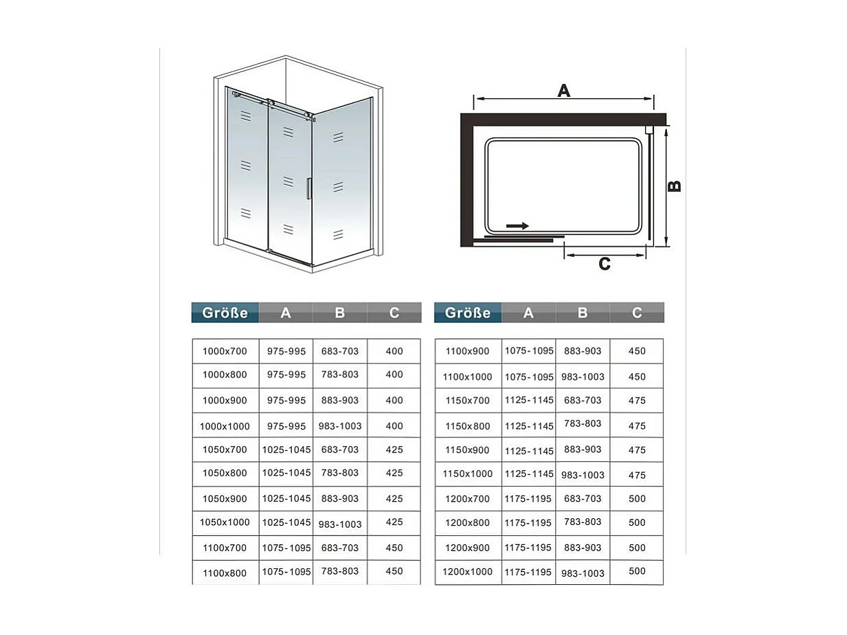 AICA Mampara de Ducha Corredera Frontal+Panel Lateral,Perfil Negro Mate,Vidrio Templado Serigrafiado 8mm Antical (1175-1195)x(683-703)x2000mm