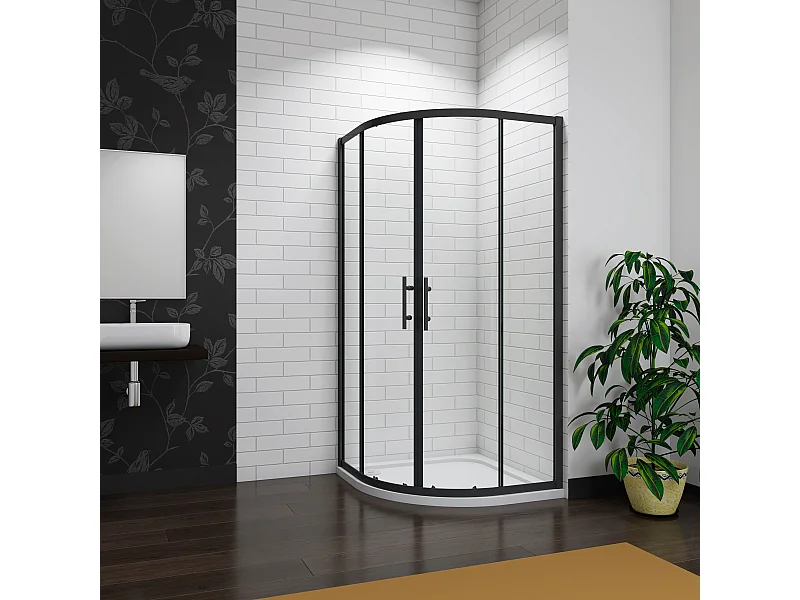 AICA Mampara de Ducha Curva Semicircular Corredera Perfil Negro Mate Vidrio Templado 5mm (780-800)x(780-800)x1850mm