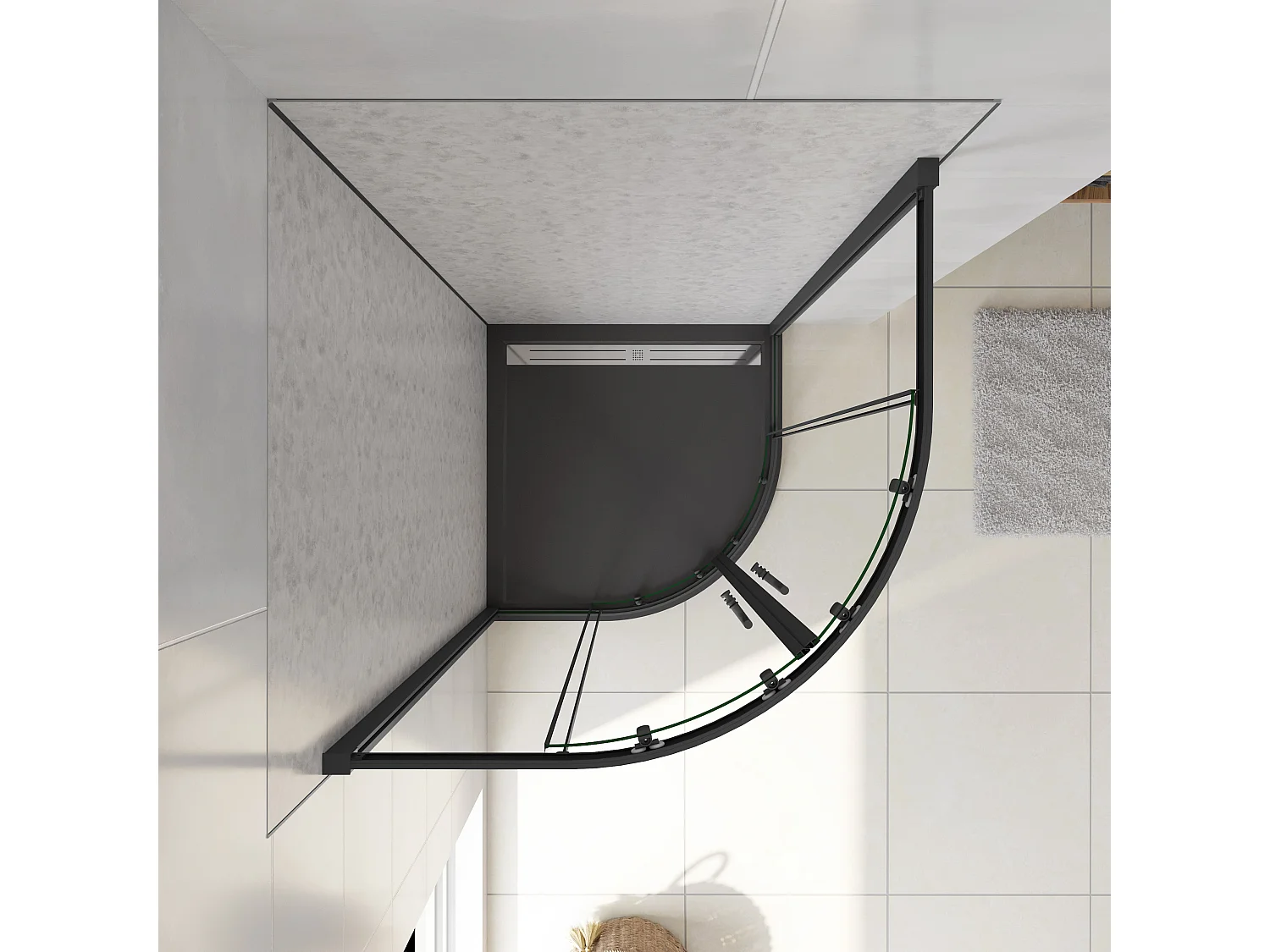 Cabine de duche 1/4 círculo correr Perfil preto mate Vidro temperado 5mm (780-800)x(780-800)x1850mm-AICA