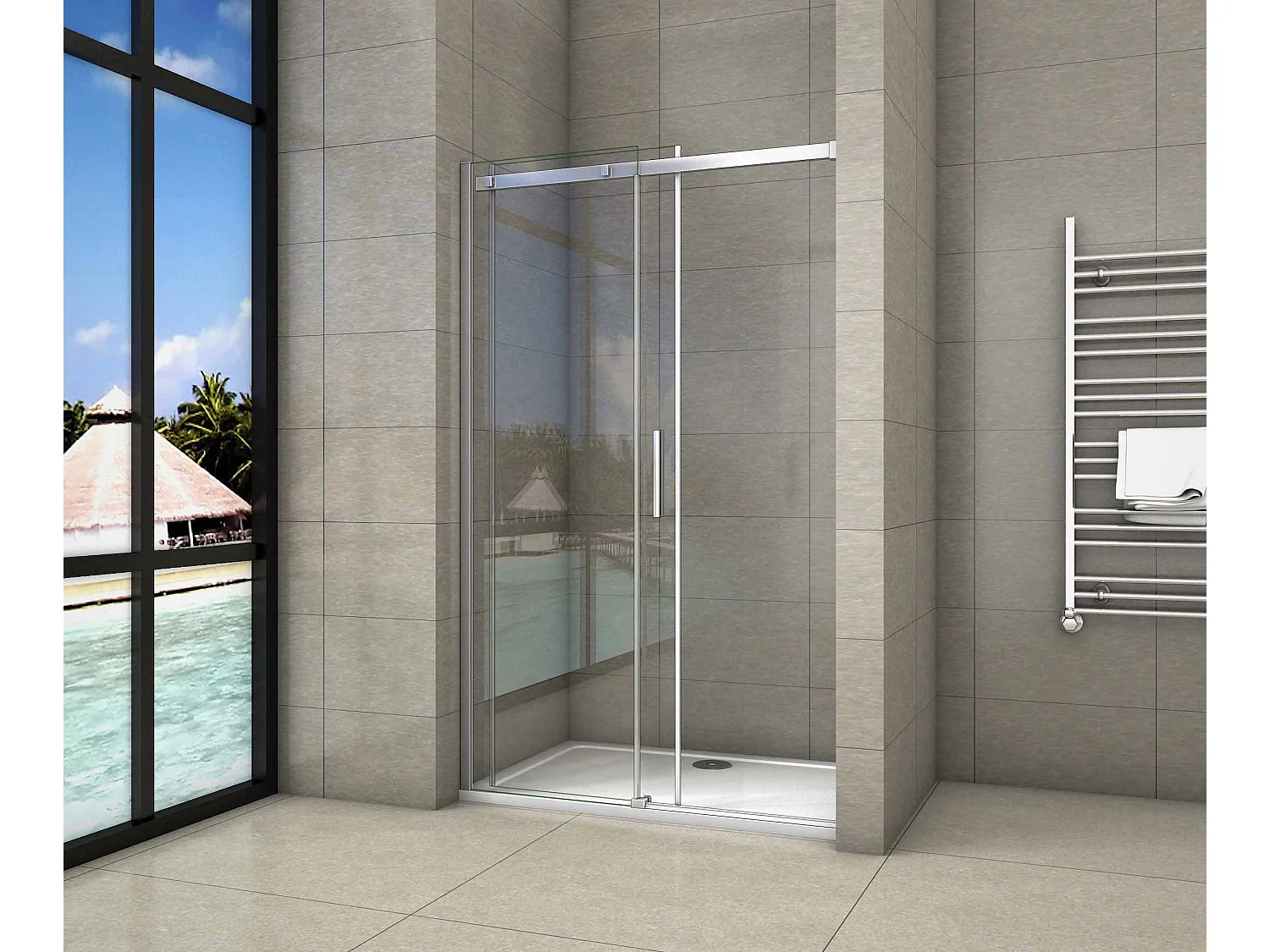 Porta de duche correr Perfil cromado Vidro Anticalcário 8mm (1260-1300)x1950mm-AICA