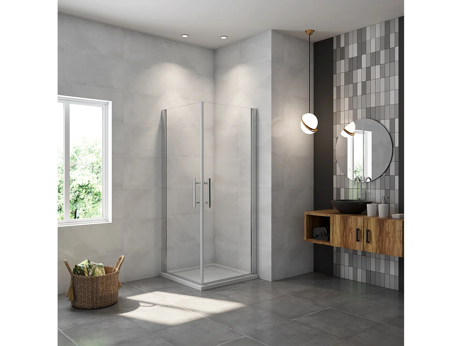 Cabine de duche rectangular Bater Perfil cromado Anticalcário 6mm (880-900)x(680-700)x1950mm + Base de duche 90x70x3cm + Acessórios de drenagem-AICA