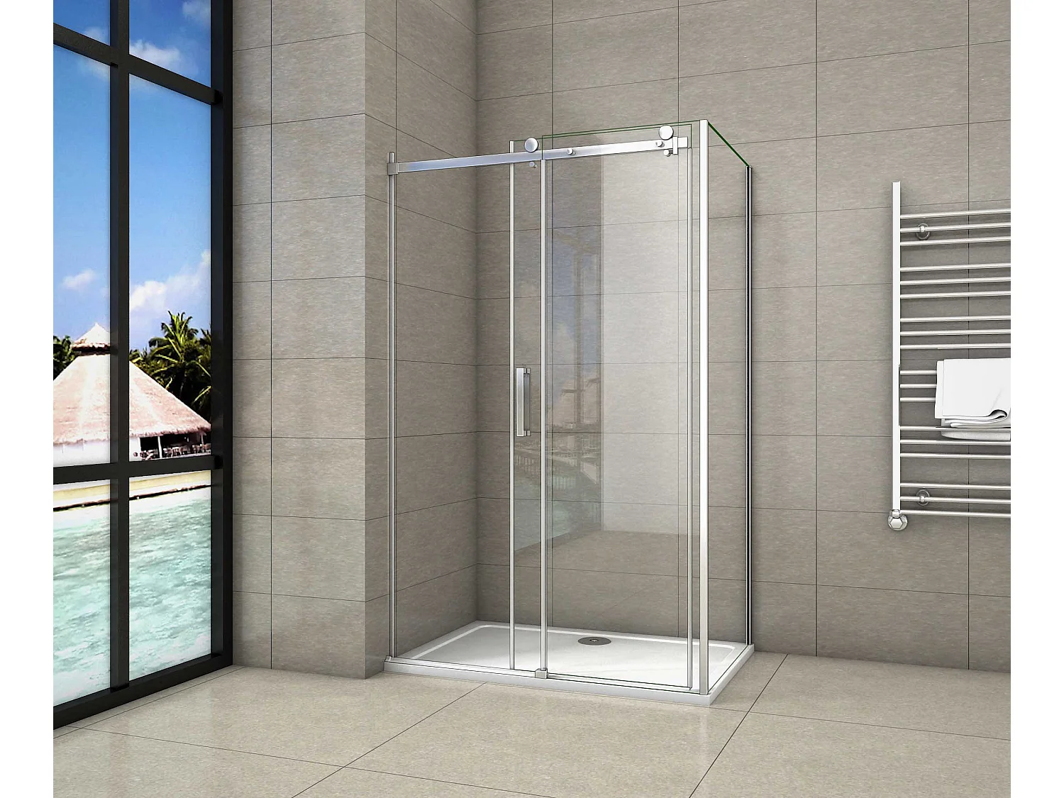 AICA Mampara de Ducha Corredera Frontal+Panel Lateral,Perfil Cromado,Vidrio Templado 8mm Antical (1022-1042)x(783-803)x1950mm