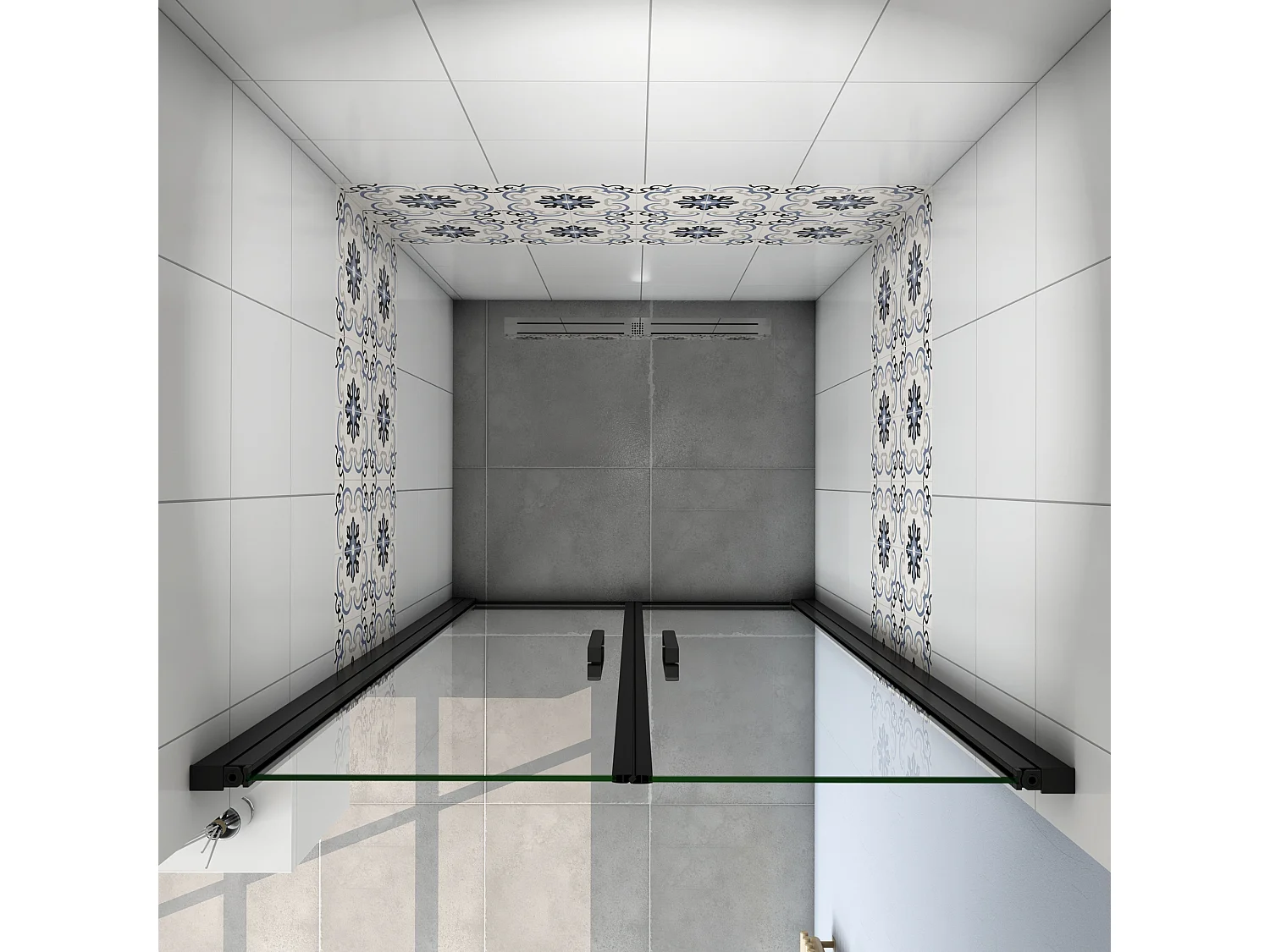 AICA Mampara de Ducha Frontal Abatible Dos Hojas Perfil Negro Mate Vidrio Antical 8mm (860-900)x2000mm