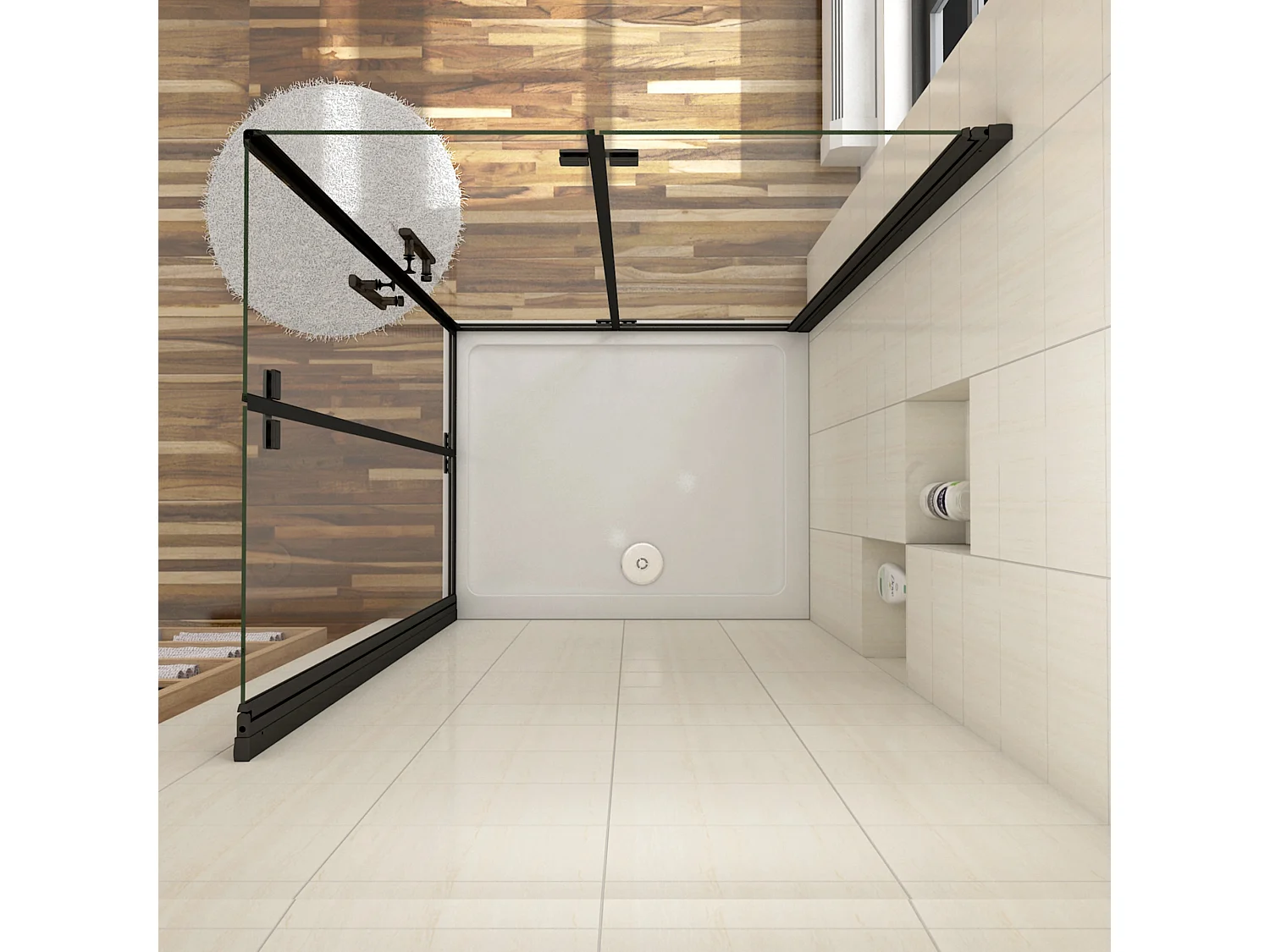 Cabine de duche rectangular Fole Vidro temperado Easyclean de 5mm com perfil preto mate Tamanho:(1080-1100)x(680-700)x1900mm-AICA