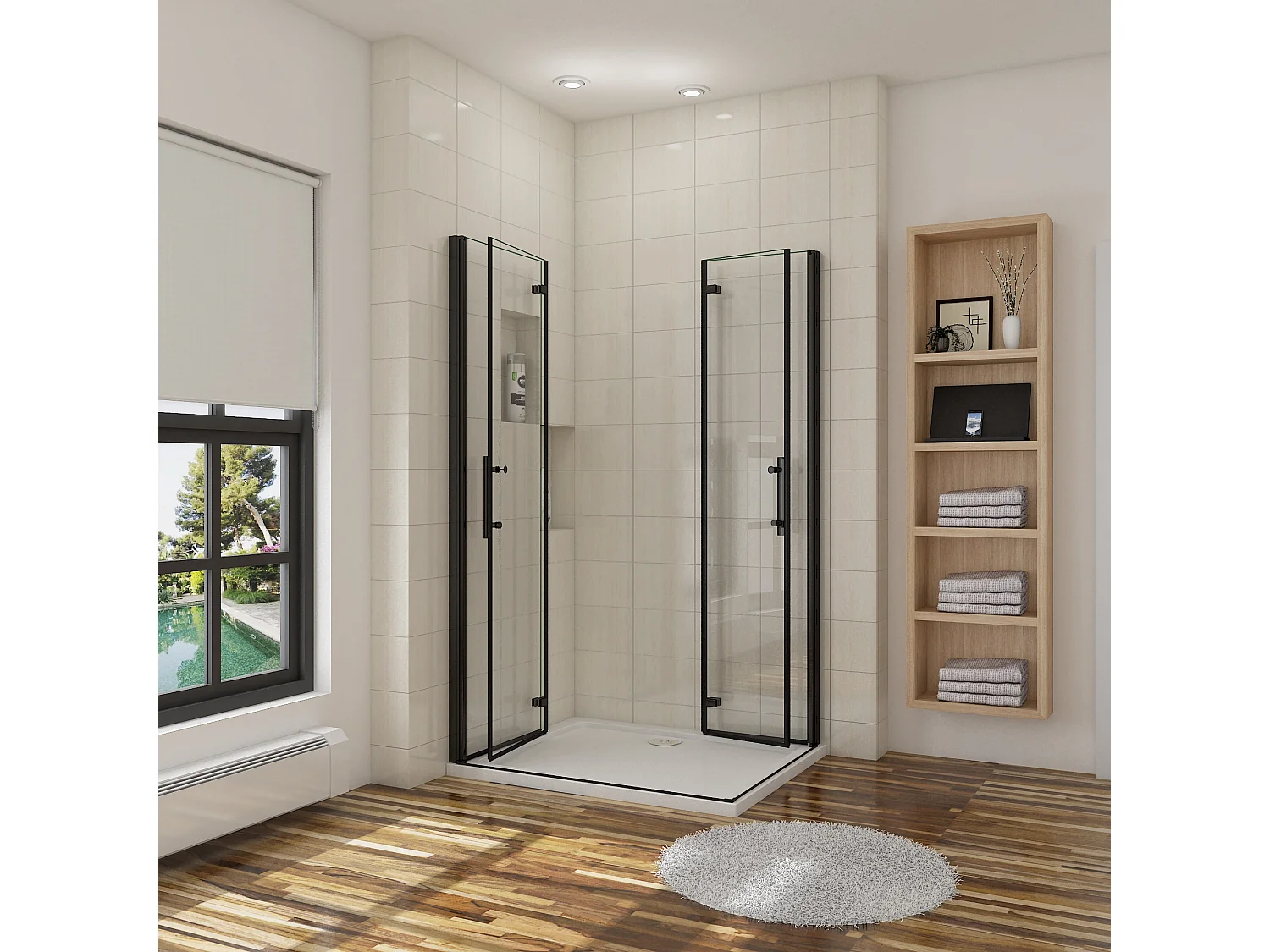 AICA Mampara de Ducha Rectangular Plegable Vidrio Templado Easyclean de 5 mm con Perfil Negro Mate,(1080-1100)x(780-800)x1900mm