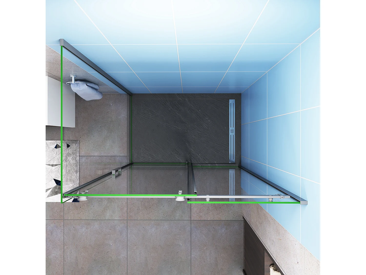 AICA Mampara de Ducha Corredera Frontal+Panel Lateral,Perfil Negro Mate,Vidrio Templado 8mm Tratamiento Antical,(975-995)x(683-703)x2000mm