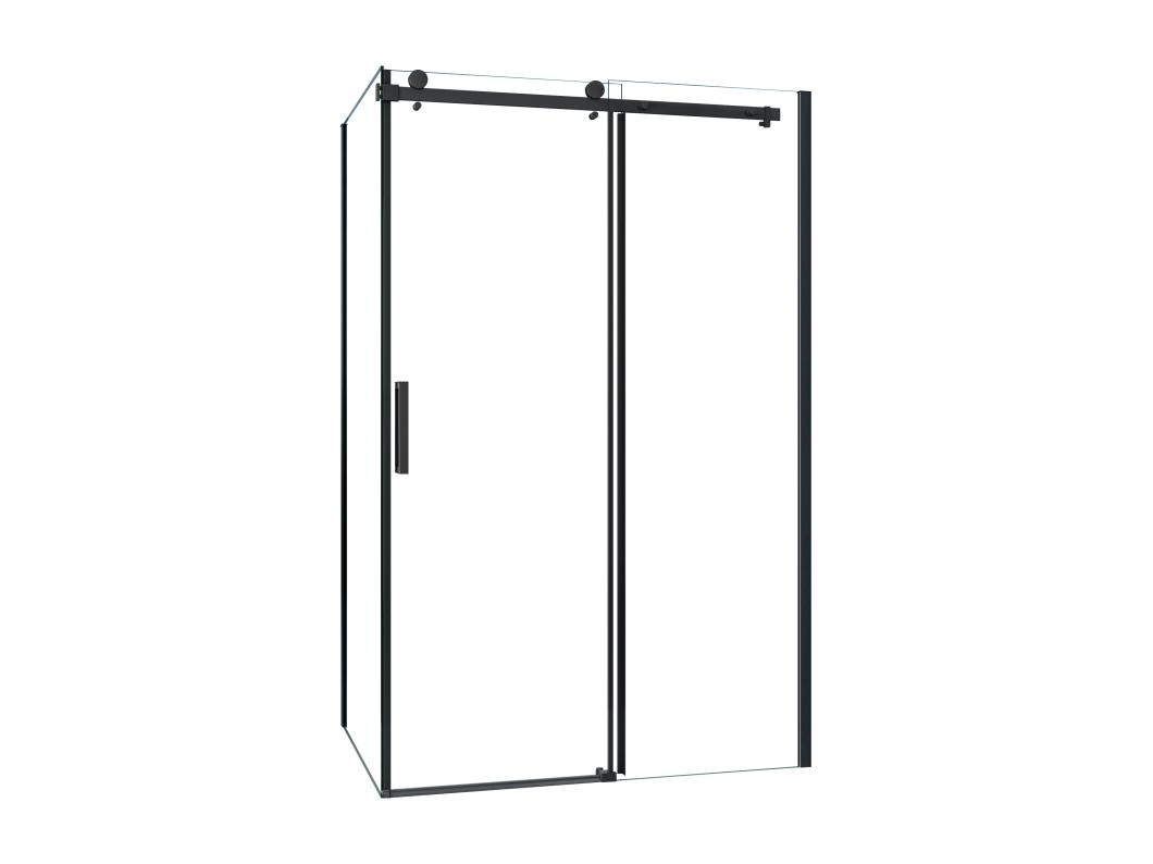 Porta de duche correr frontal com um Painel lateral Perfil preto mate Vidro temperado 8mm com tratamento anti-calcário (975-995)x(683-703)x2000mm-AICA