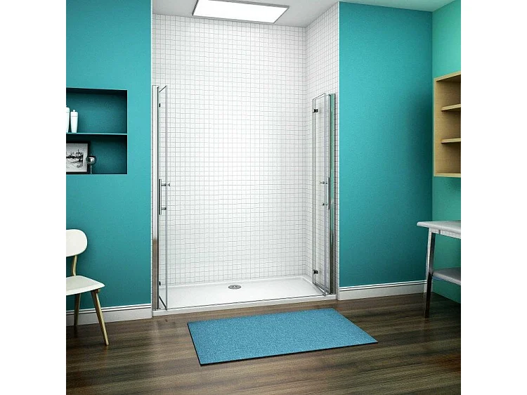 AICA Mampara de Ducha Frontal Plegable 4Hojas,Perfil Cromado,Vidrio Antical 6mm (1718-1758)x1850mm
