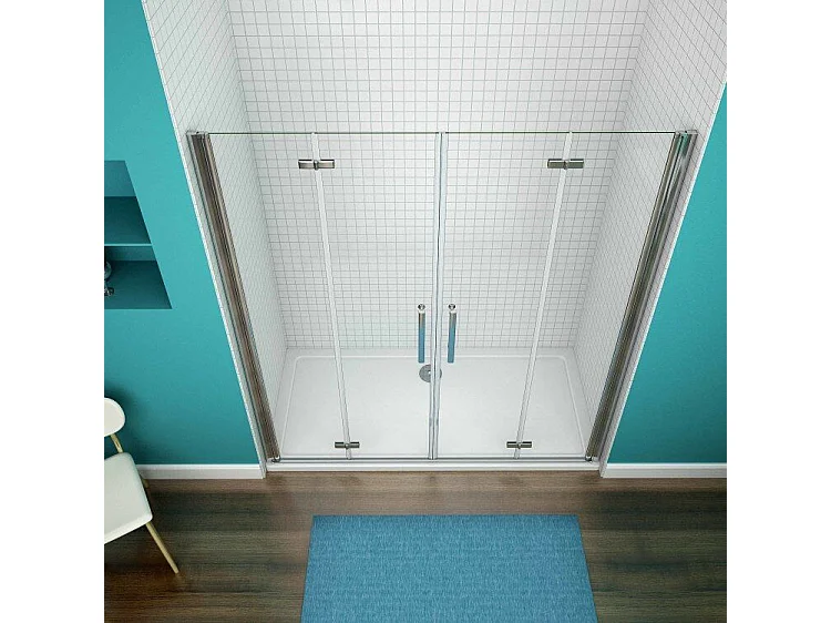 AICA Mampara de Ducha Frontal Plegable 4Hojas,Perfil Cromado,Vidrio Antical 6mm (1718-1758)x1850mm