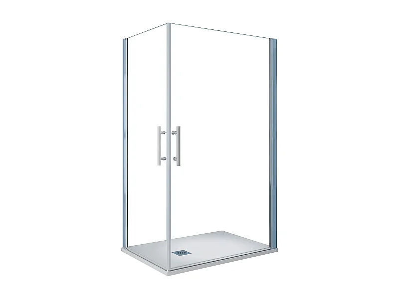 AICA Mampara de Ducha Cuadrada Abatible Perfil Cromado Antical 6mm (880-900)x(880-900)x1950mm+Plato de Ducha 90x90x3cm textura pizarra+Desagüe