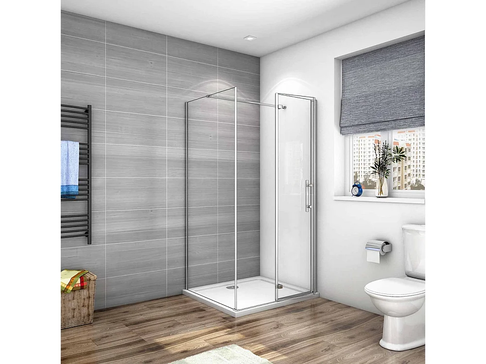 Porta de duche de fole e Painel lateral uma Barra 90cm Perfil cromado Vidro Anticalcário 6mm (880-900)x(880-900)x1950mm-AICA