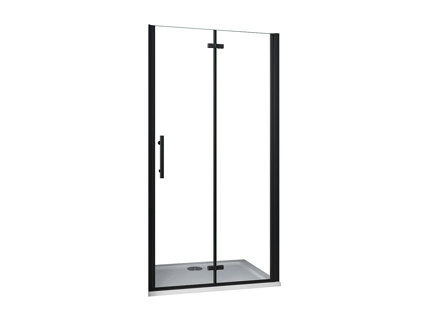 Porta de duche dois folhas rebatíveis Vidro temperado Easyclean de 5mm com perfil preto mate Tamanho:(1086-1116)x1900mm-AICA