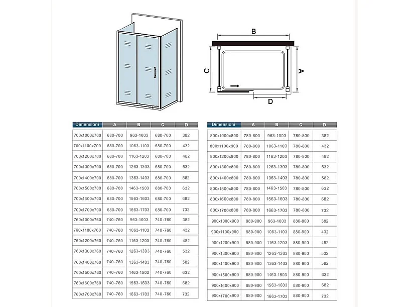 AICA Mampara de Ducha Rectangular Corredera Frontal+dos Paneles Fijos Cristal Templado 5mm Perfil Negro Mate (780-800)x(1263-1303)x(780-800)x1850mm