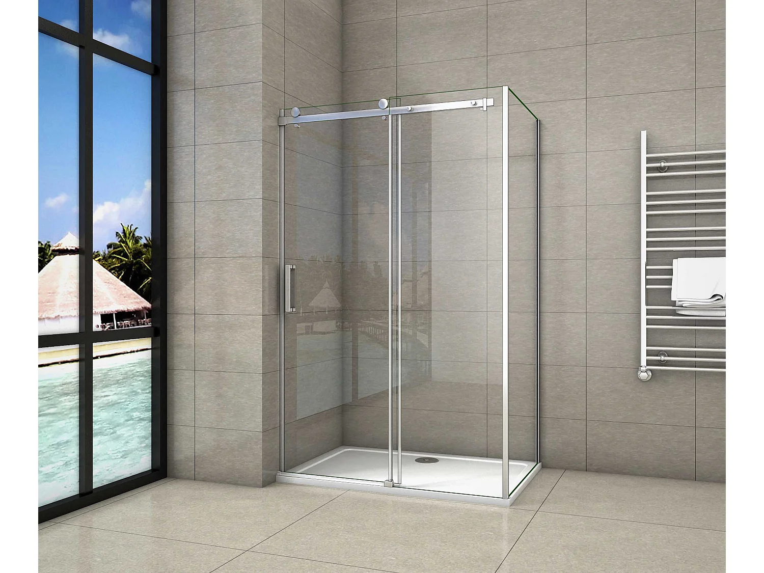 Porta de duche correr frontal e um Painel lateral Perfil cromado Vidro temperado 8mm Anticalcário (1272-1292)x(783-803)x1950mm-AICA