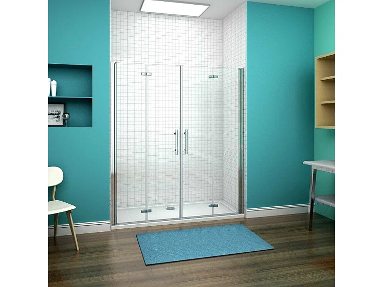 AICA Mampara de Ducha Frontal Plegable 4Hojas,Perfil Cromado,Vidrio Antical 6mm (1718-1758)x1950mm