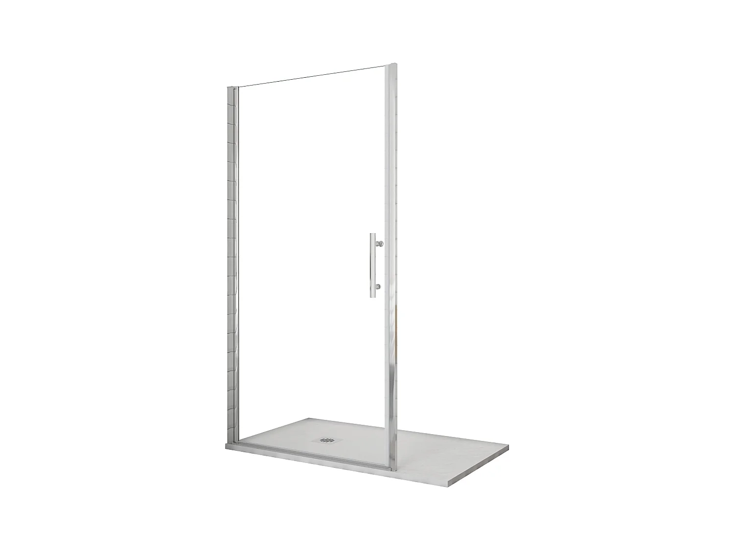 Porta de duche Bater 1folha Perfil cromado Vidro Anticalcário 6mm (986-1016)x1950mm + Base de duche 90x100x3cm textura pizarra + Ralo-AICA