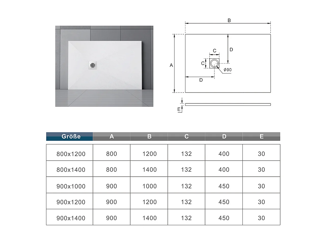Porta de duche Bater 1folha Perfil cromado Vidro Anticalcário 6mm (986-1016)x1950mm + Base de duche 90x100x3cm textura pizarra + Ralo-AICA
