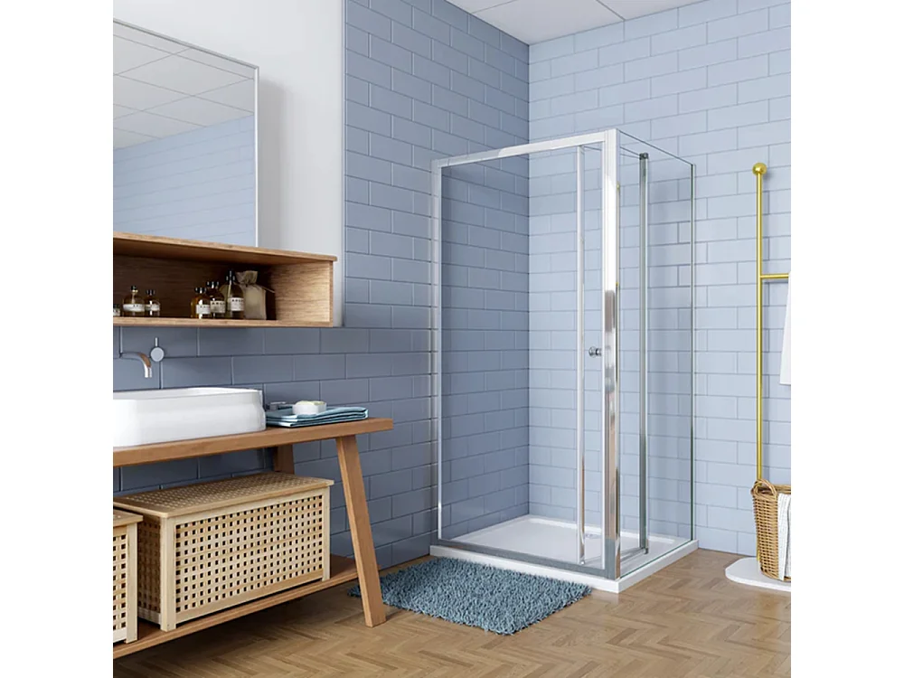 AICA Mampara de Ducha Frontal Plegable+Panel Lateral,Perfil Cromado,Vidrio Templado 5mm (961-1001)x(880-900)x1850mm