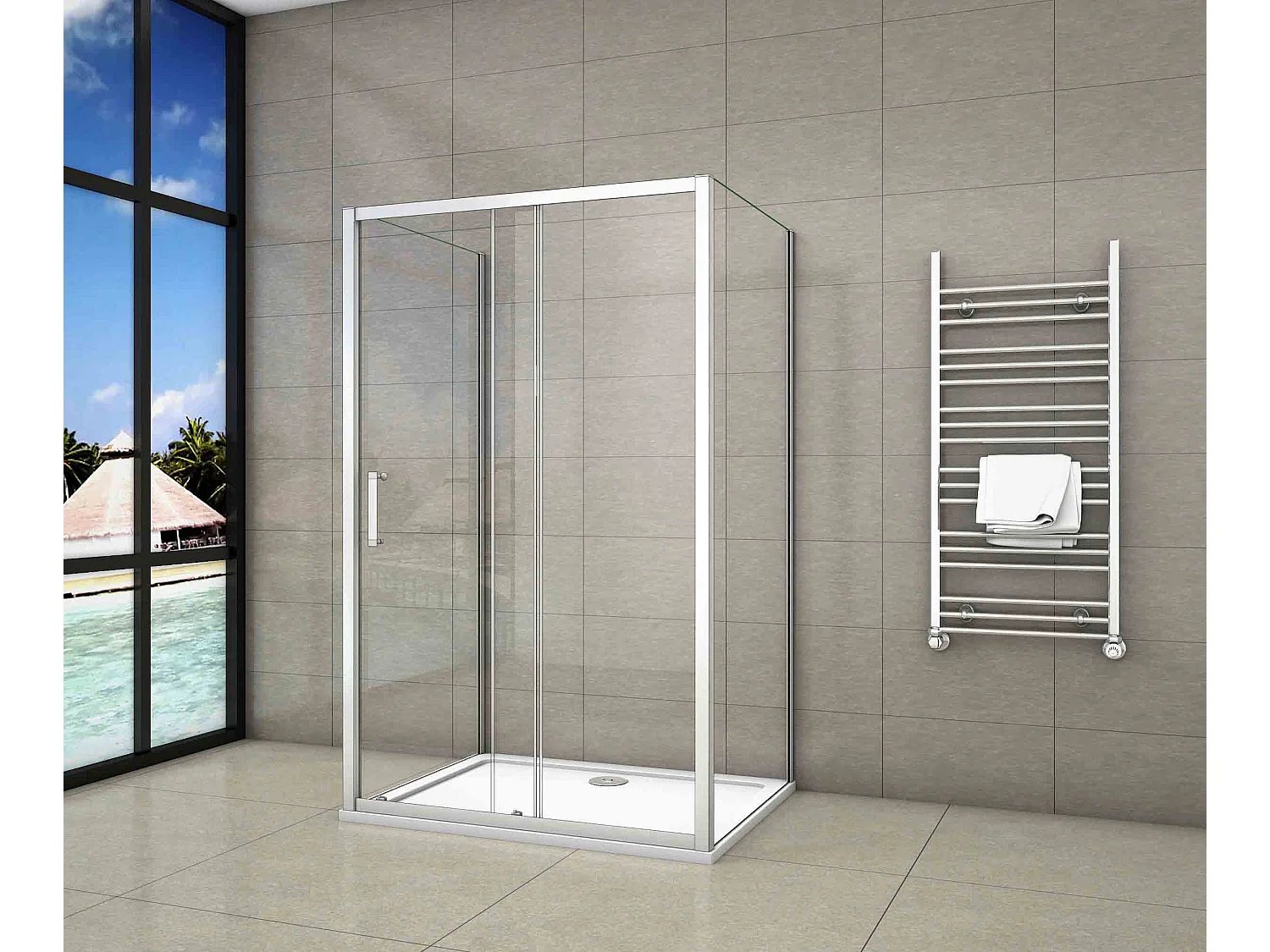 Porta de duche correr e um Painel lateral Perfil cinza fosco Vidro temperado 5mm (880-900)x(963-1003)x(880-900)x1850mm-AICA