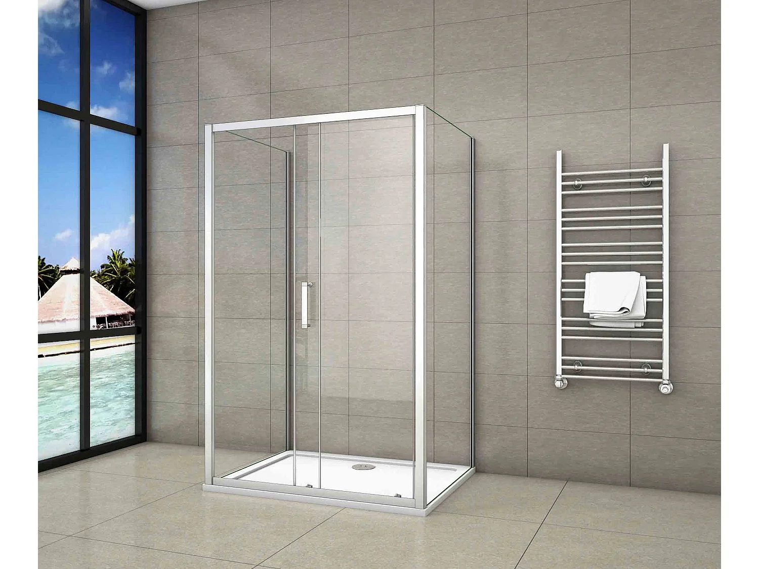 Porta de duche correr e um Painel lateral Perfil cinza fosco Vidro temperado 5mm (880-900)x(963-1003)x(880-900)x1850mm-AICA