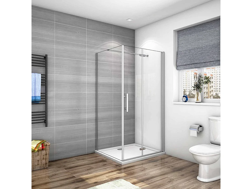 Porta de duche de fole e Painel lateral uma Barra 90cm Perfil cromado Vidro Anticalcário 6mm (680-700)x(880-900)x1950mm-AICA