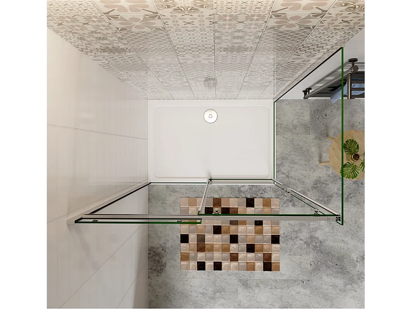 Porta de correr frontal e Painel lateral Perfil cromado Vidro temperado 6mm (975-995)x(983-1003)x1950mm-AICA