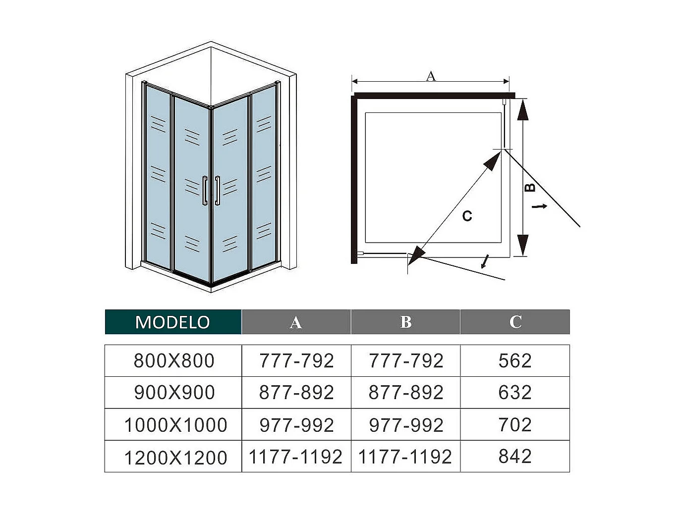 Cabine de duche rectangular Bater giratória Perfil preto mate Vidro Anticalcário 6mm (1177-1192)x(877-892)x1850mm-AICA