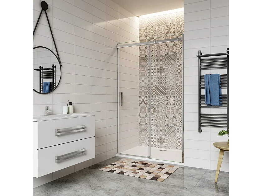 AICA Mampara de Ducha Frontal Corredera Perfil Cromado Vidrio Templado 6mm (1460-1500)x1950mm