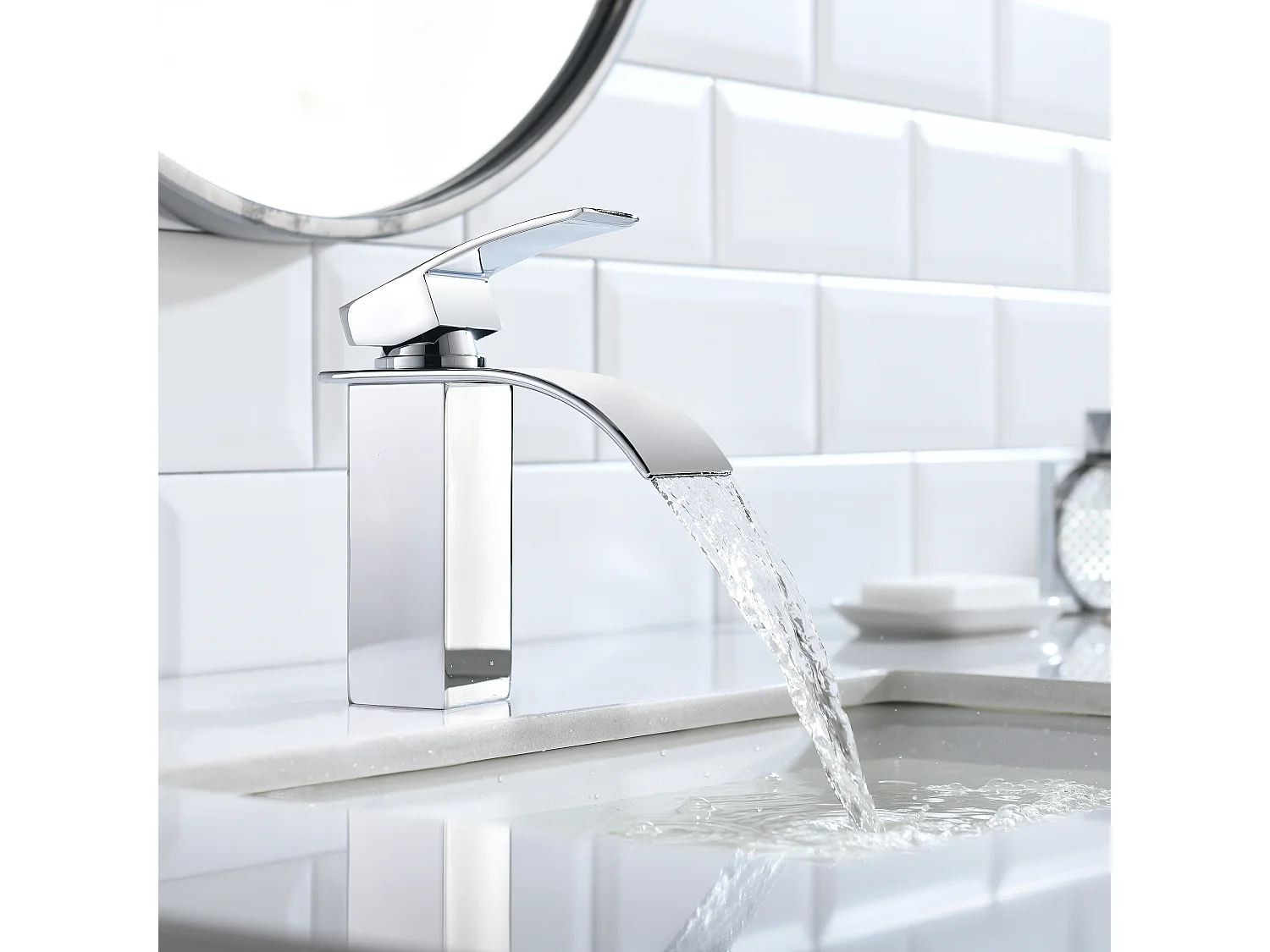 Cecipa max Grifo para lavabo de baño en cascada, mezclador monomando para lavabo, agua fría y caliente, ¡cromo!, modelo UE