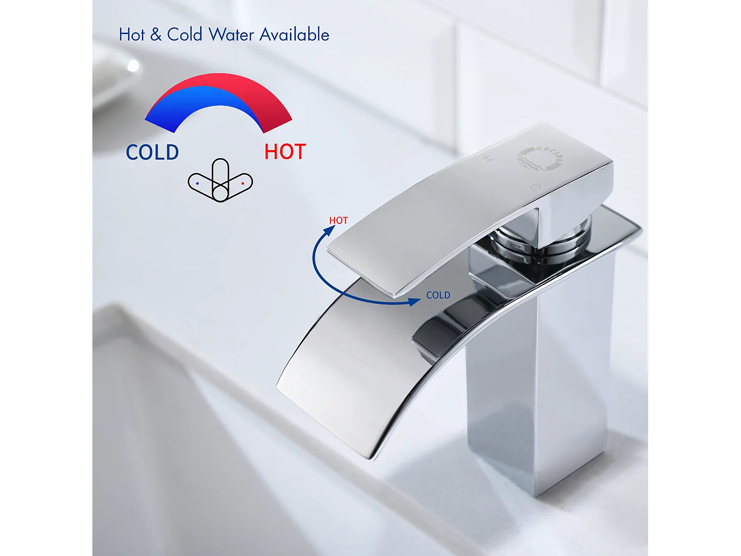 Cecipa max Grifo para lavabo de baño en cascada, mezclador monomando para lavabo, agua fría y caliente, ¡cromo!, modelo UE