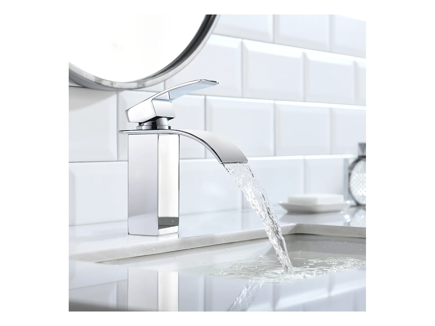 Cecipa max Robinet de Lavabo de Salle de Bain Cascade, Mitigeur de Lavabo à Poignée Unique, Eau Chaude et Froide, Chromé!,EU Modèle