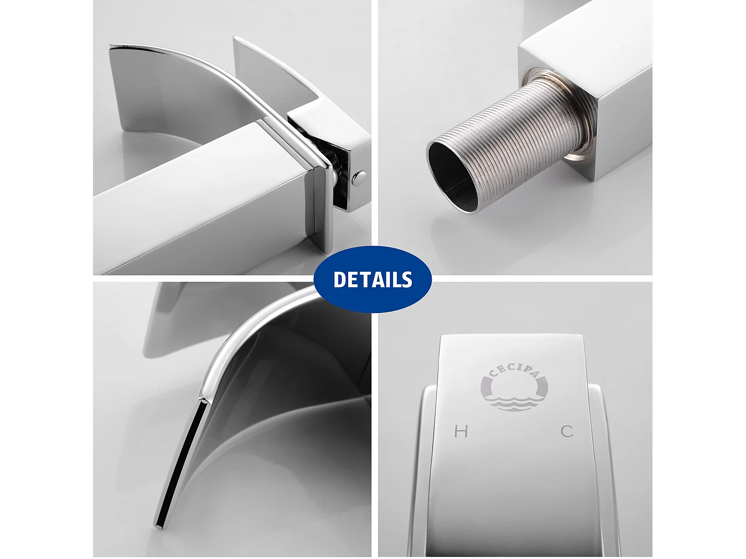 Rubinetto per lavabo a cascata Cecipa max, miscelatore per lavabo monocomando, acqua calda e fredda, cromato!,Modello UE