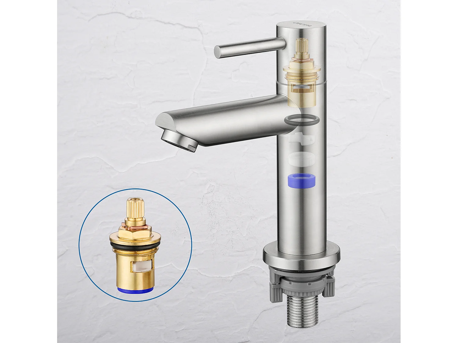 Cecipa max Wastafelkraan Geborsteld Koudwater Badkamerkraan 93,4 mm Alleen koudwaterkraan, EU-model