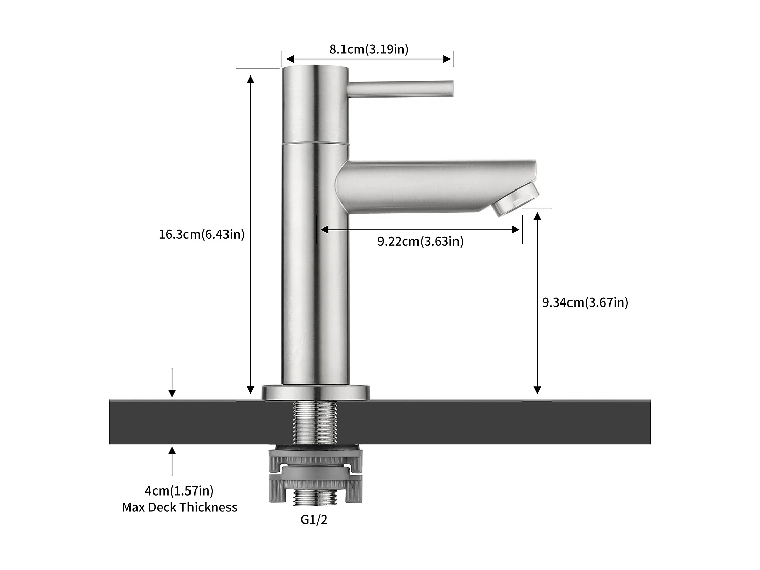 Cecipa max 2-teiliges Badezimmer-Waschbecken-Wasserhahn mit Einhebelmischer, Einloch-Waschtisch-Wasserhahn, Kaltwasserhahn, EU-Modell
