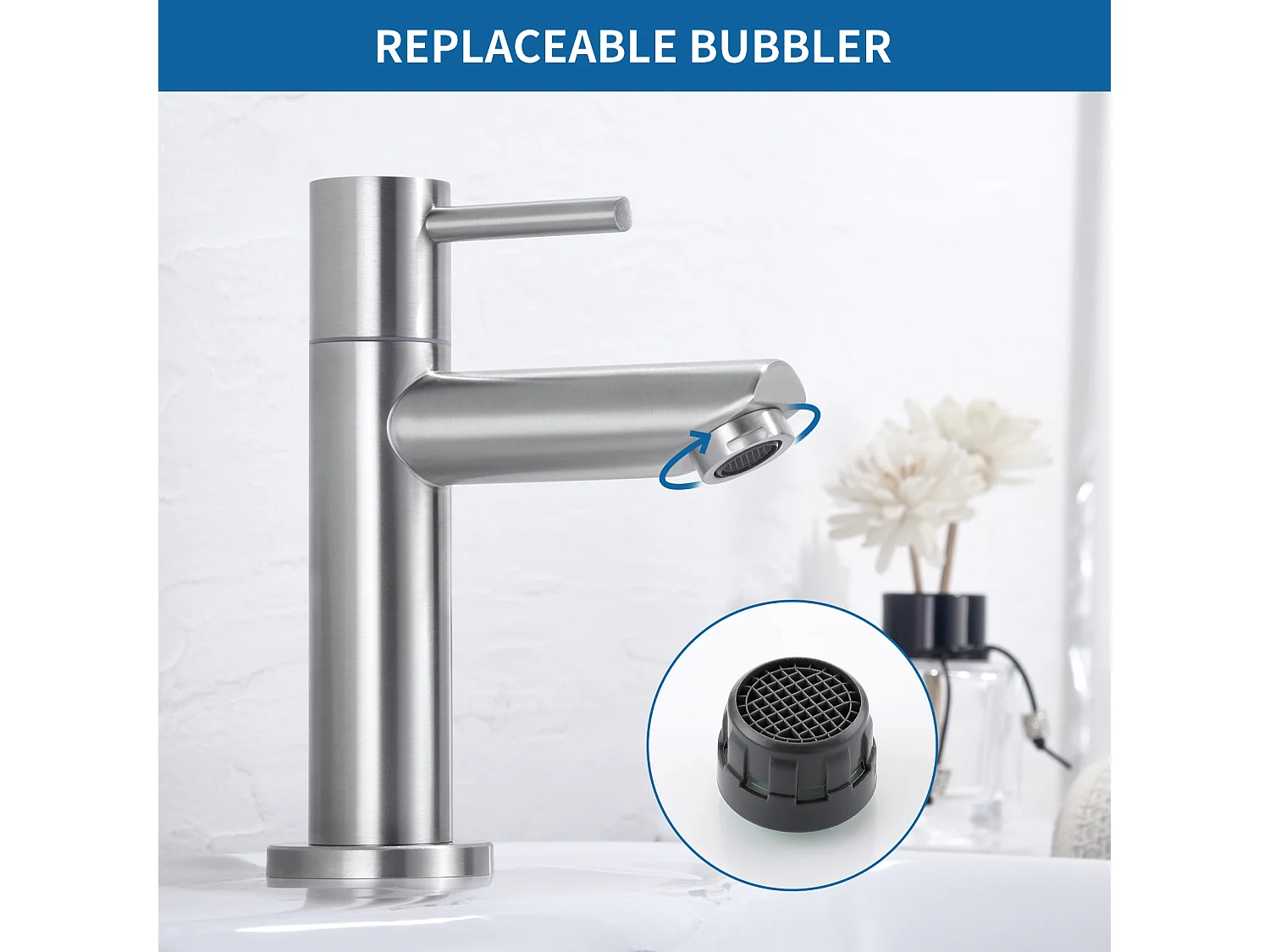 Cecipa max 2-teiliges Handwaschbecken-Wasserhahn, gebürsteter Kaltwasserhahn, mit austauschbarem Luftsprudler, EU-Modell