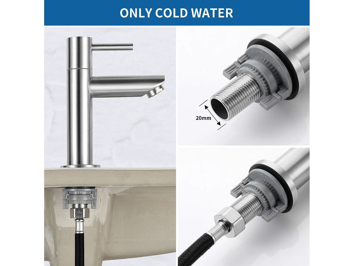 Cecipa max 2-teiliges Handwaschbecken-Wasserhahn, gebürsteter Kaltwasserhahn, mit austauschbarem Luftsprudler, EU-Modell