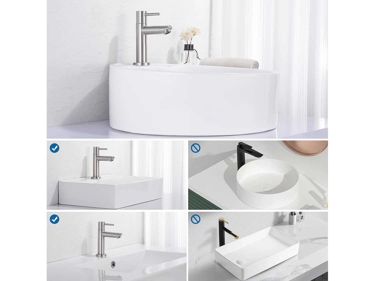 Cecipa max 2-teiliges Handwaschbecken-Wasserhahn, gebürsteter Kaltwasserhahn, mit austauschbarem Luftsprudler, EU-Modell