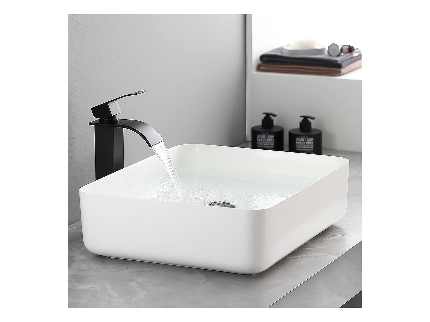 Cecipa max 2PCS grifo de cascada negro con caño alto monomando mezclador de lavabo alto grifo de lavabo de un solo orificio con una sola palanca de cobre, modelo UE