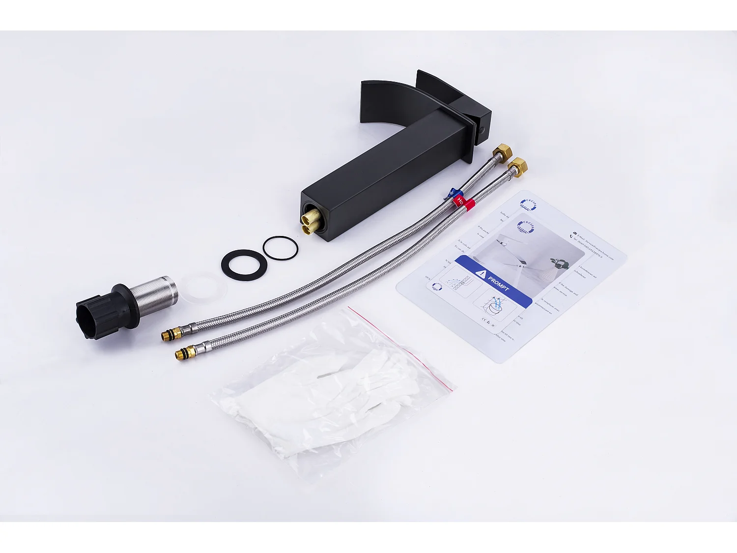 Cecipa max 2PCS Zwarte Watervalkraan met Hoge Uitloop Eengreeps Hoge Wastafelmengkraan Enkelgats Wastafelkraan met Eengreeps Koper,EU Model