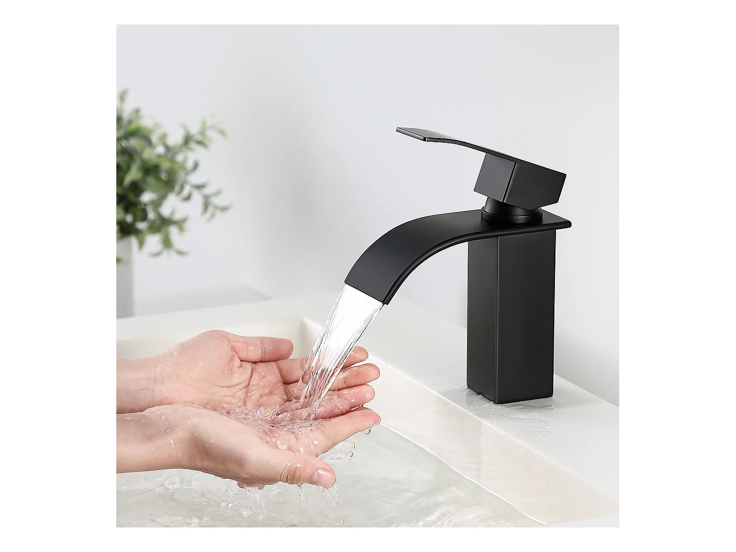 Cecipa max 2PCS Grifo de lavabo de cascada NEGRO Grifo mezclador de latón para baño Diseño moderno, Modelo UE