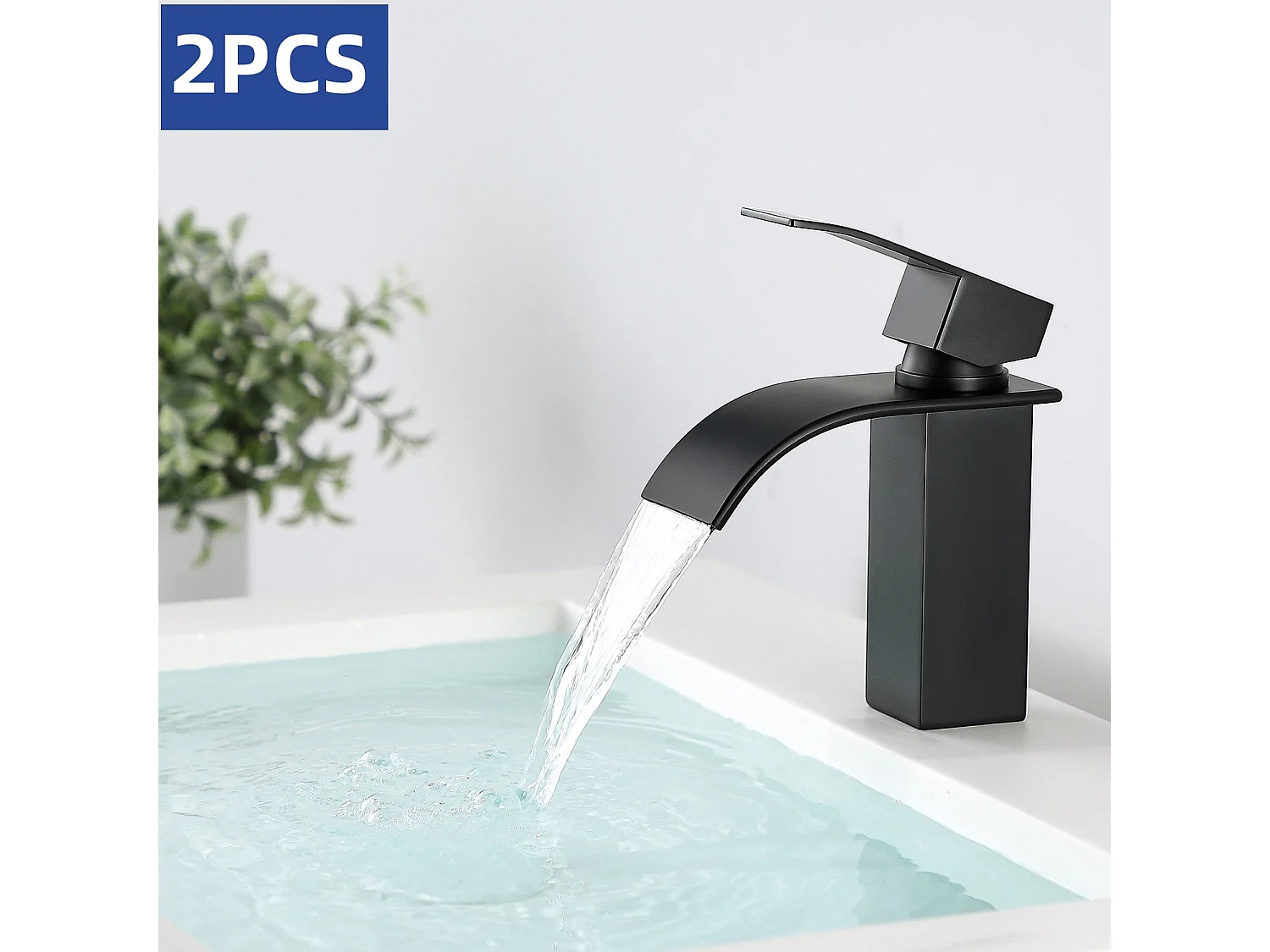 Cecipa max 2PCS Grifo de lavabo de cascada NEGRO Grifo mezclador de latón para baño Diseño moderno, Modelo UE