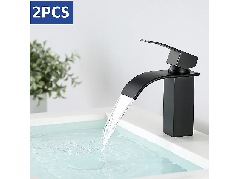 Cecipa max 2PCS NOIR Robinet de Lavabo en Cascade Mitigeur en Laiton pour Salle de Bain Design Moderne,EU Modèle