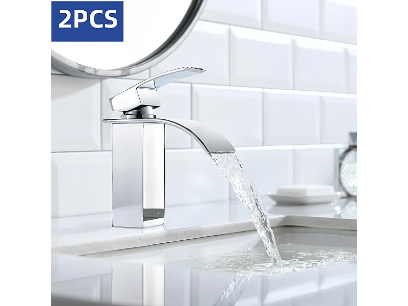 Cecipa max 2-teiliges Badezimmer-Wasserhahn, Wasserfall-Waschtisch-Mischbatterie, Einhebel-Heiz- und Kaltwasser-Mischbatterie, EU-Modell