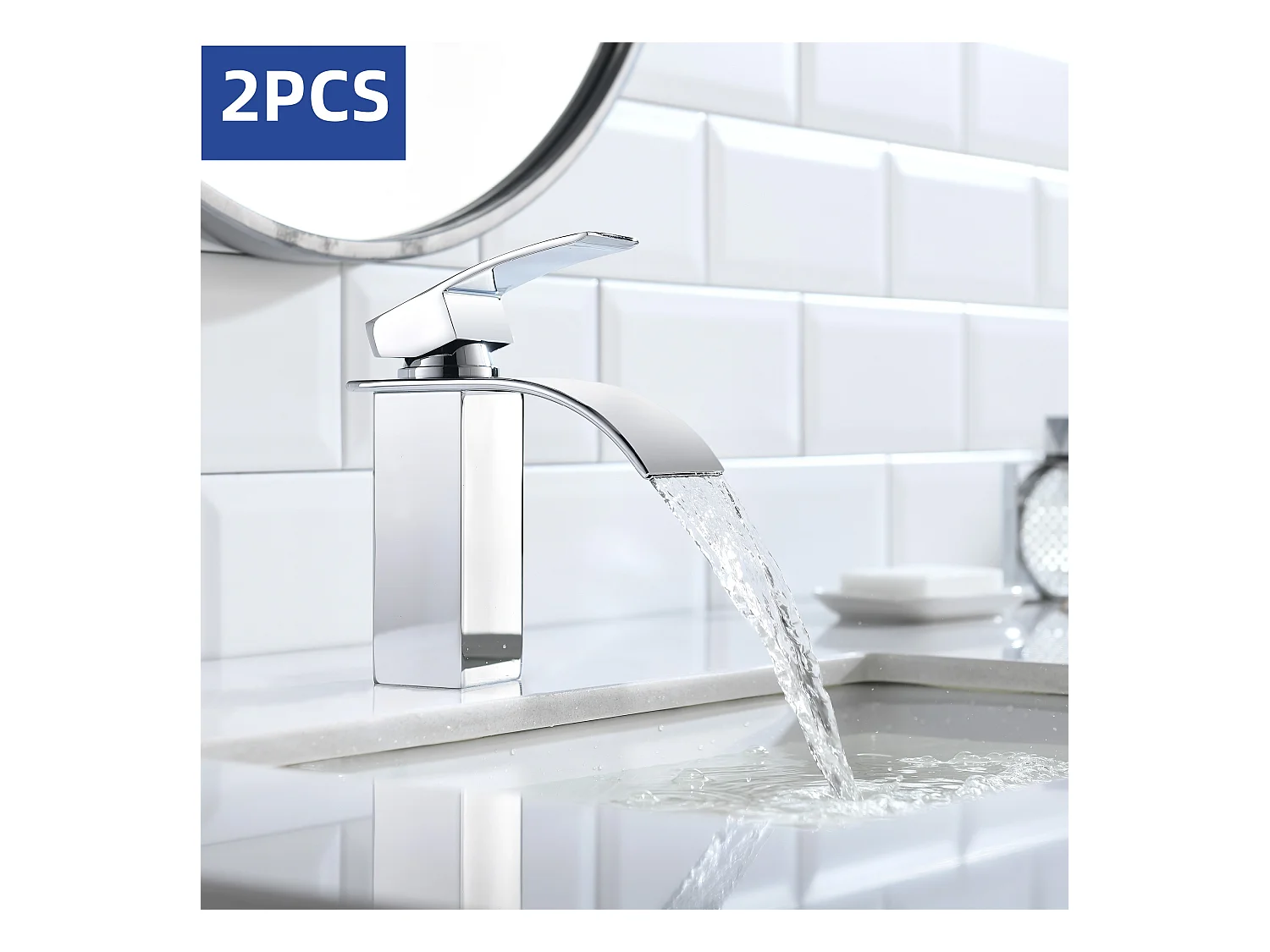Cecipa max 2PCS Robinet Salle de Bain Mitigeur Lavabo Cascade Robinetterie Lave-mains avec Levier Unique Mélangeur à l'Eau Chaude et Froide,EU Modèle