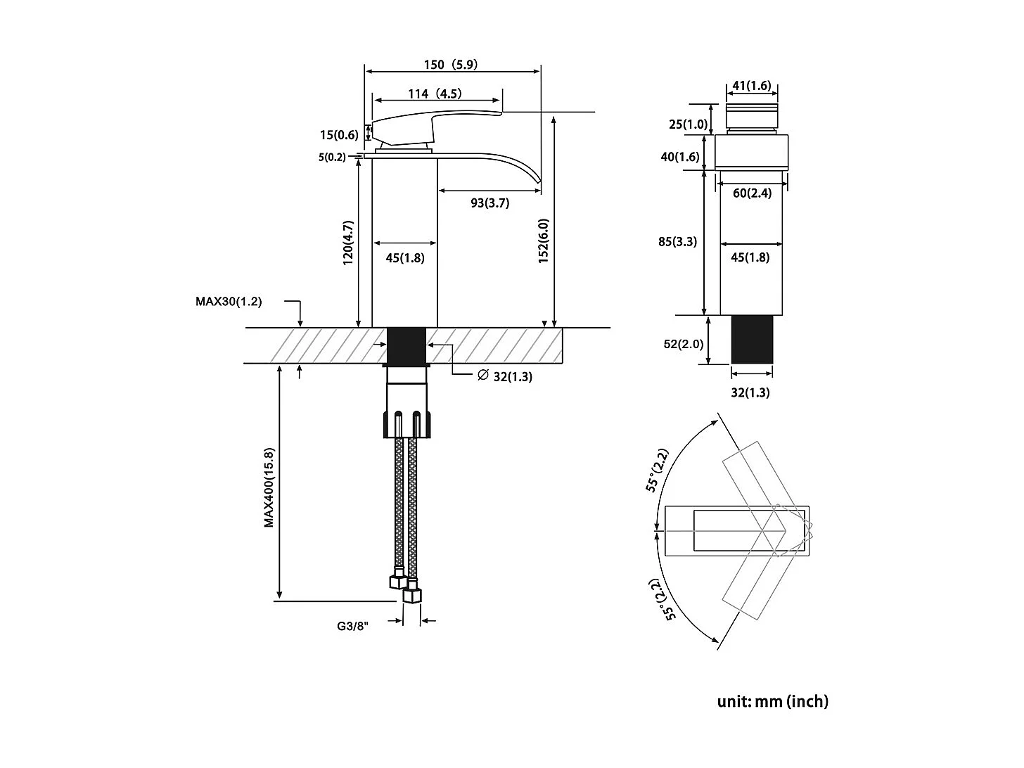 Cecipa max 2PCS Badkamerkraan Waterval Wastafel Mengkraan Handwas Wastafel Kraan met Eengreeps Warm en Koud Water Mixer,EU Model