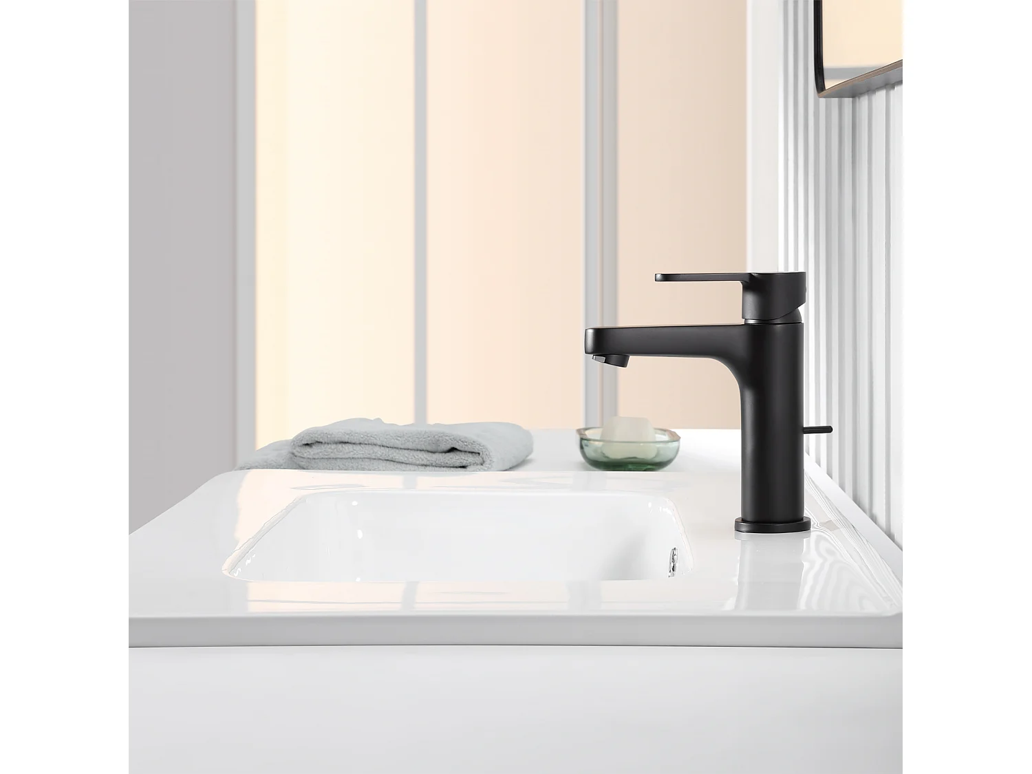 Cecipa max Waschtisch-Mischbatterie mit Zugstangen-Ablaufgarnitur, Badezimmer-Wasserhahn mit Ablaufhebel, normaler Wasserhahn, Schwarz, EU-Modell