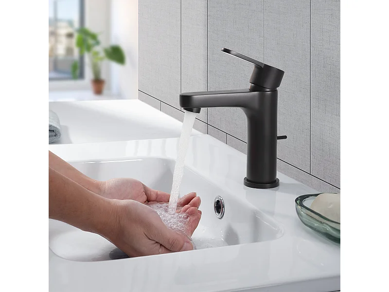 Cecipa max Mitigeur de lavabo avec poubelle pop-up Robinet de salle de bain avec levier de vidange robinet ordinaire Noir,EU Modèle