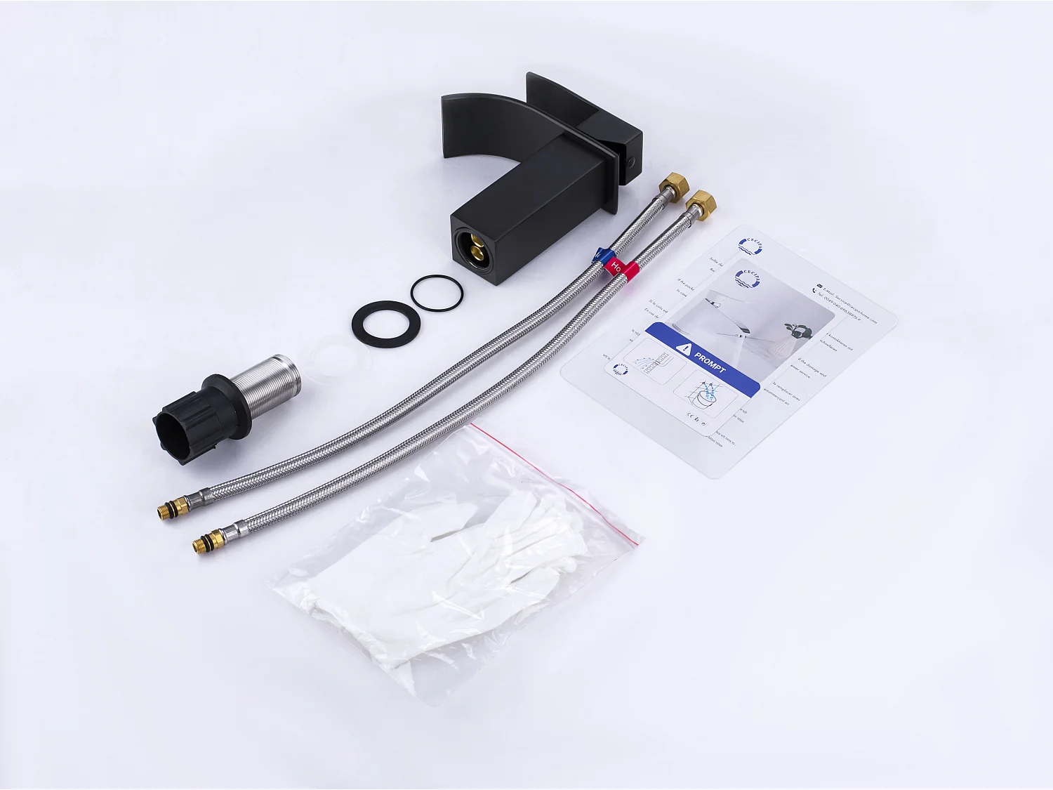 Cecipa max Mezclador de Lavabo en Cascada Negro y Grifo para Lavabo Cuadrado de Acero Inoxidable, Modelo UE