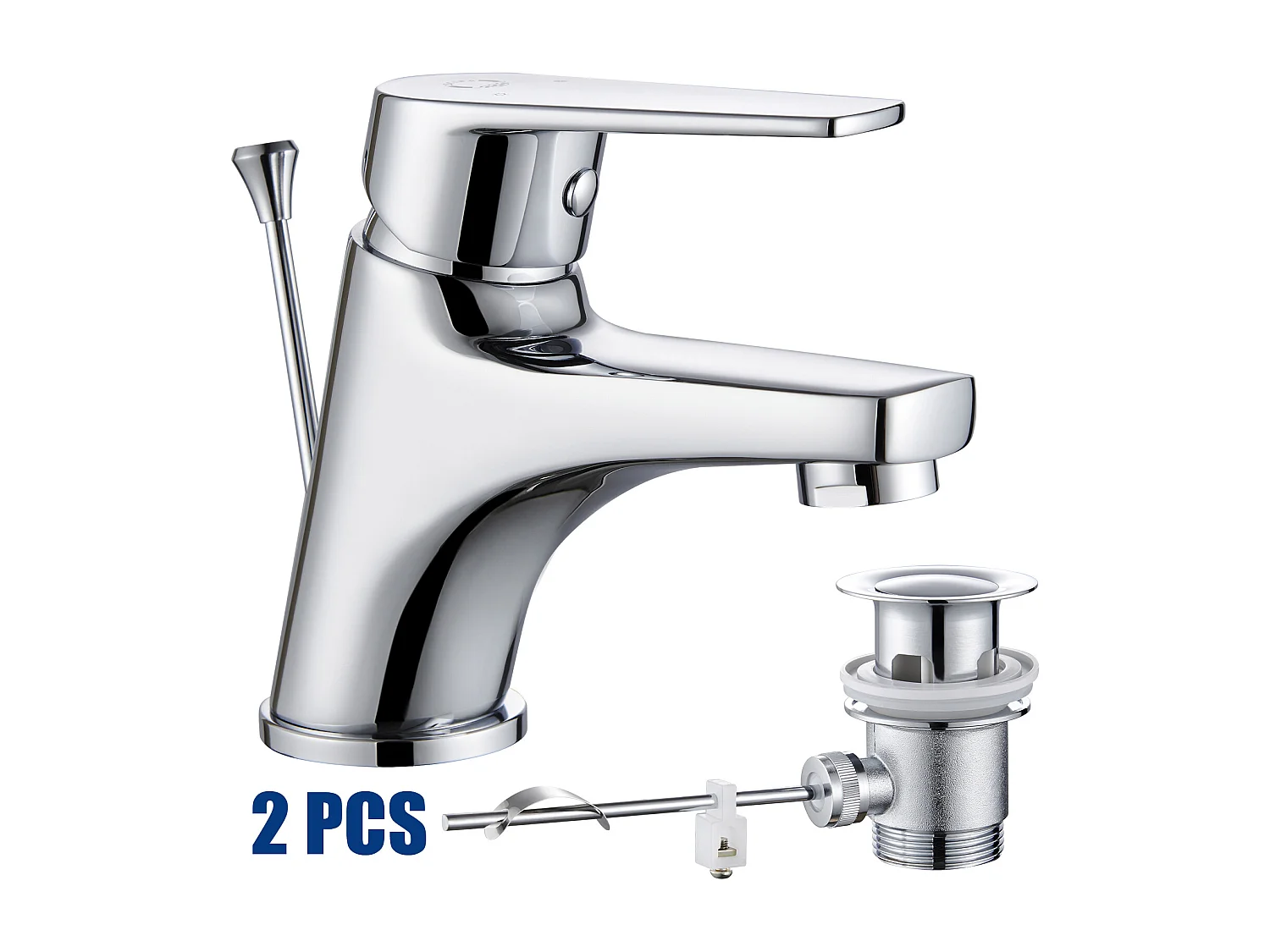 2PCS Cecipa max Robinet de Salle de Bain avec Garniture de Vidage - Mitigeur de Lavabo avec Tirette - Robinet de Lavabo Chrome,EU Modèle